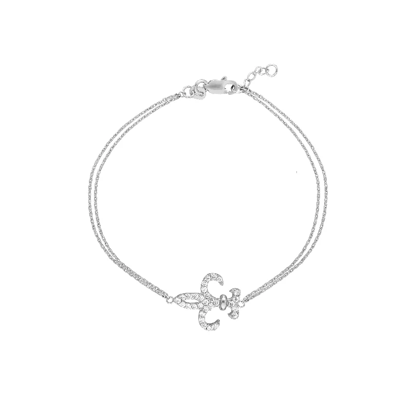 Best bangle bracelets with twisted rope designs for a textured, nautical-inspired look-Sterling Silver CZ Fleur-De-Lis Adjustable Bracelet