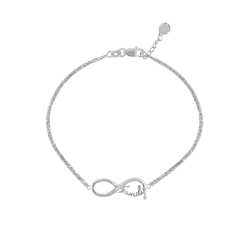 Stackable bangle bracelets with customizable charms for a personalized collection-Sterling Silver Infinity Symbol Family Adjustable Bracelet