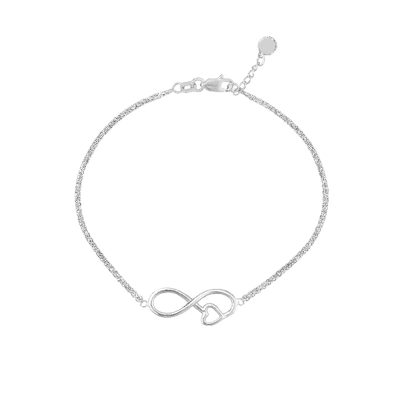 Sleek bangle bracelets with modern metallic finishes for a polished, chic design-Sterling Silver Infinity Symbol Heart Adjustable Bracelet