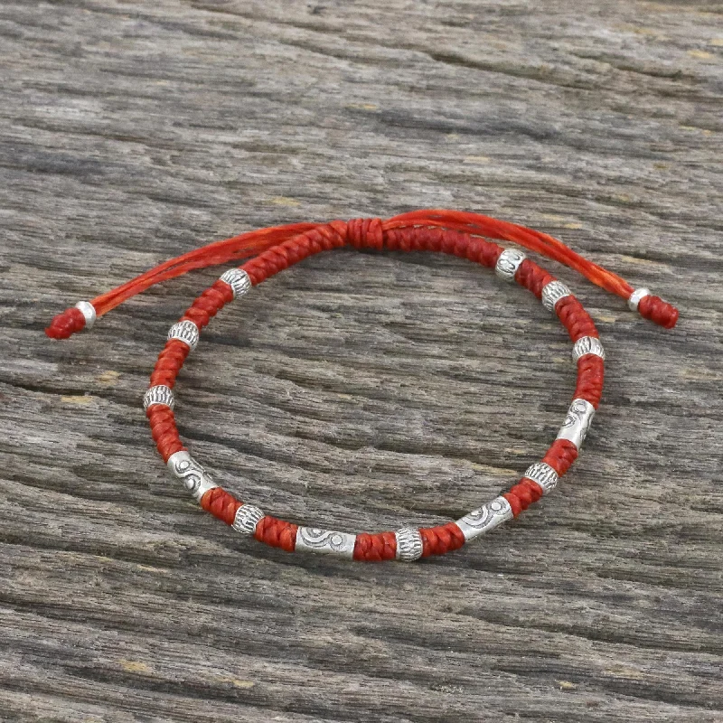 Best bangle bracelets with durable enamel finishes for long-lasting wear and vibrant colors-The Balance Red Unisex 950 Karen Silver Cord Beaded Bracelet