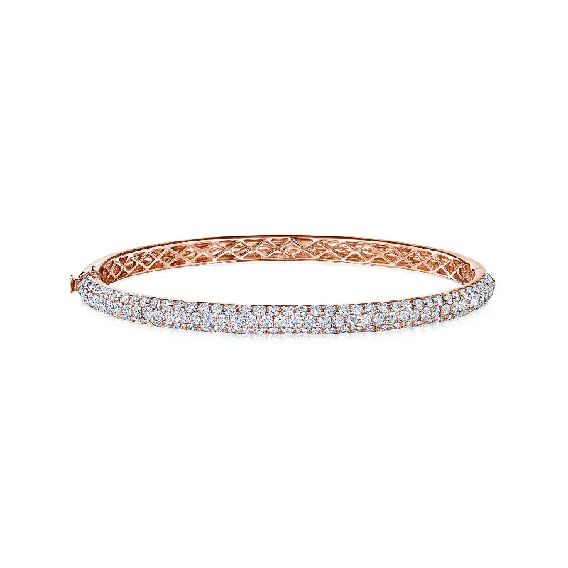 Stacked bangle bracelets with alternating textures for a dynamic, trendy look-Three-Row Bangle with Pavé Diamonds