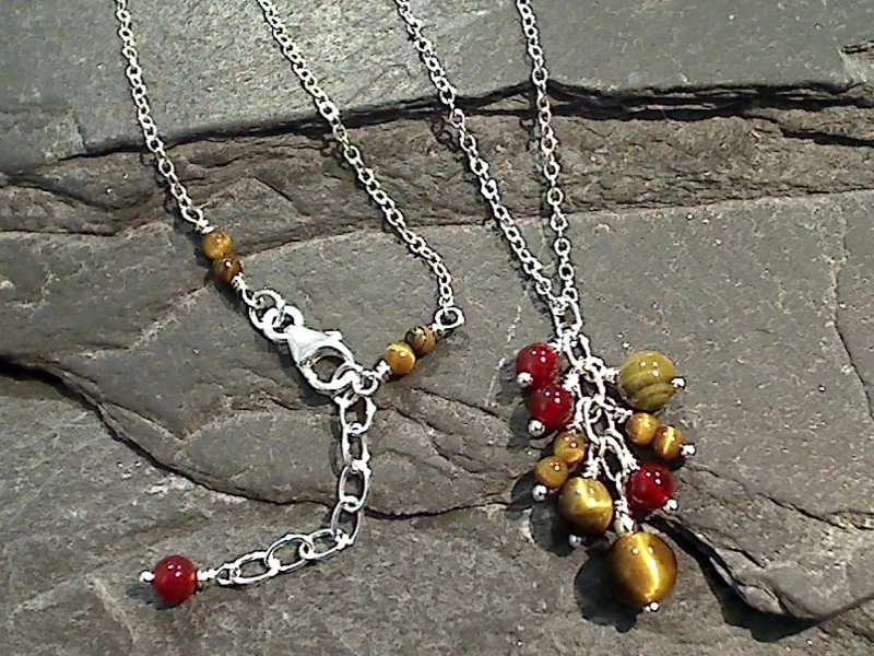 Necklaces and pendants with love knot designs for a romantic, meaningful symbol-18" - 19" Tiger's Eye, Carnelian, Sterling Silver Necklace