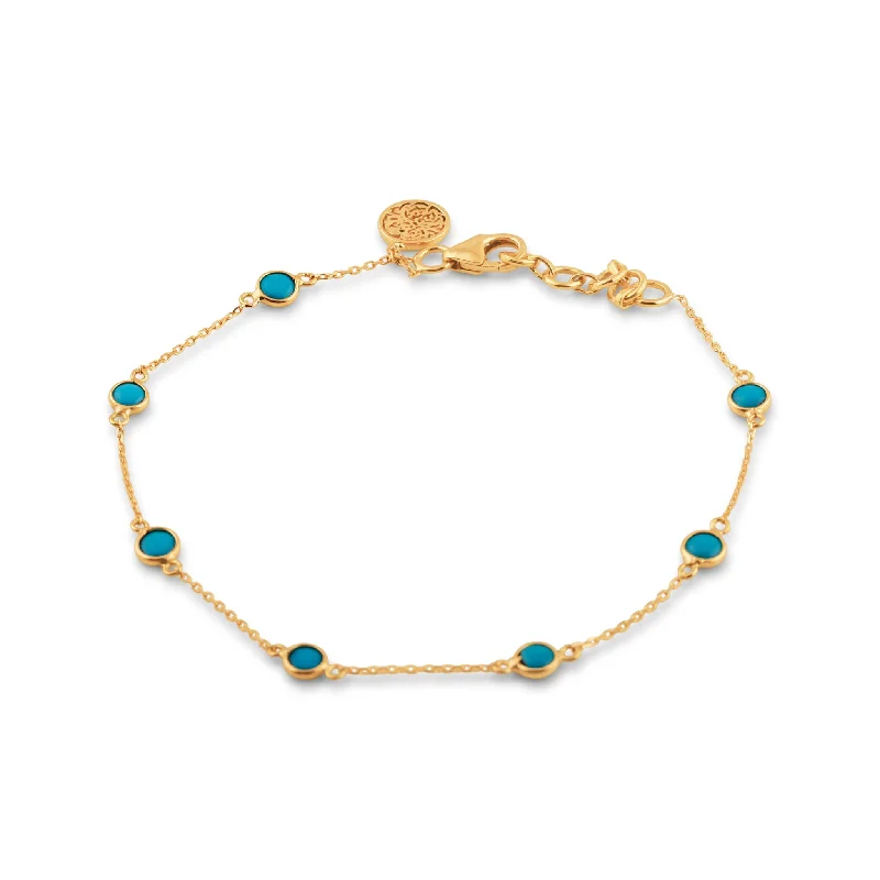 Elegant bangle bracelets with diamond-shaped stones for a sophisticated look-Turquoise Round Bracelet In 18K Yellow Gold