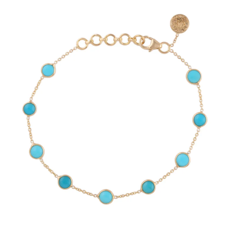 Best bangle bracelets with vibrant stones for a rich and colorful appearance-Turquoise Round Bracelet In 18K Yellow Gold