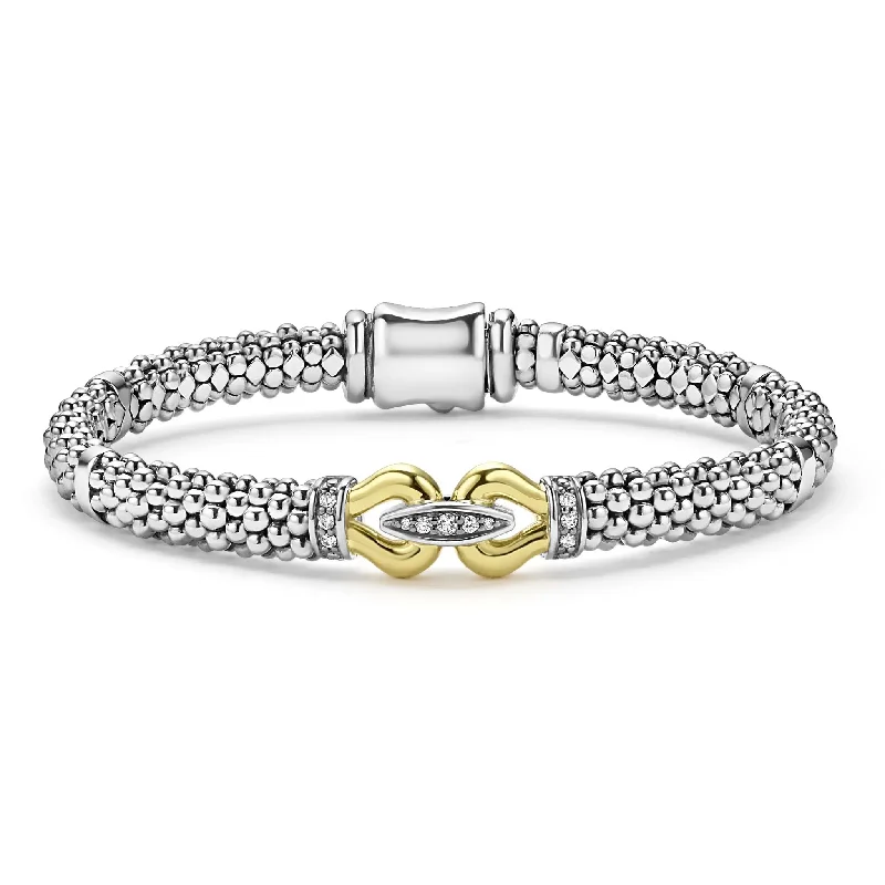 Best bangle bracelets with stacked designs for a trendy and fashionable look-Two-Tone Caviar Buckle Diamond Bracelet | 9mm