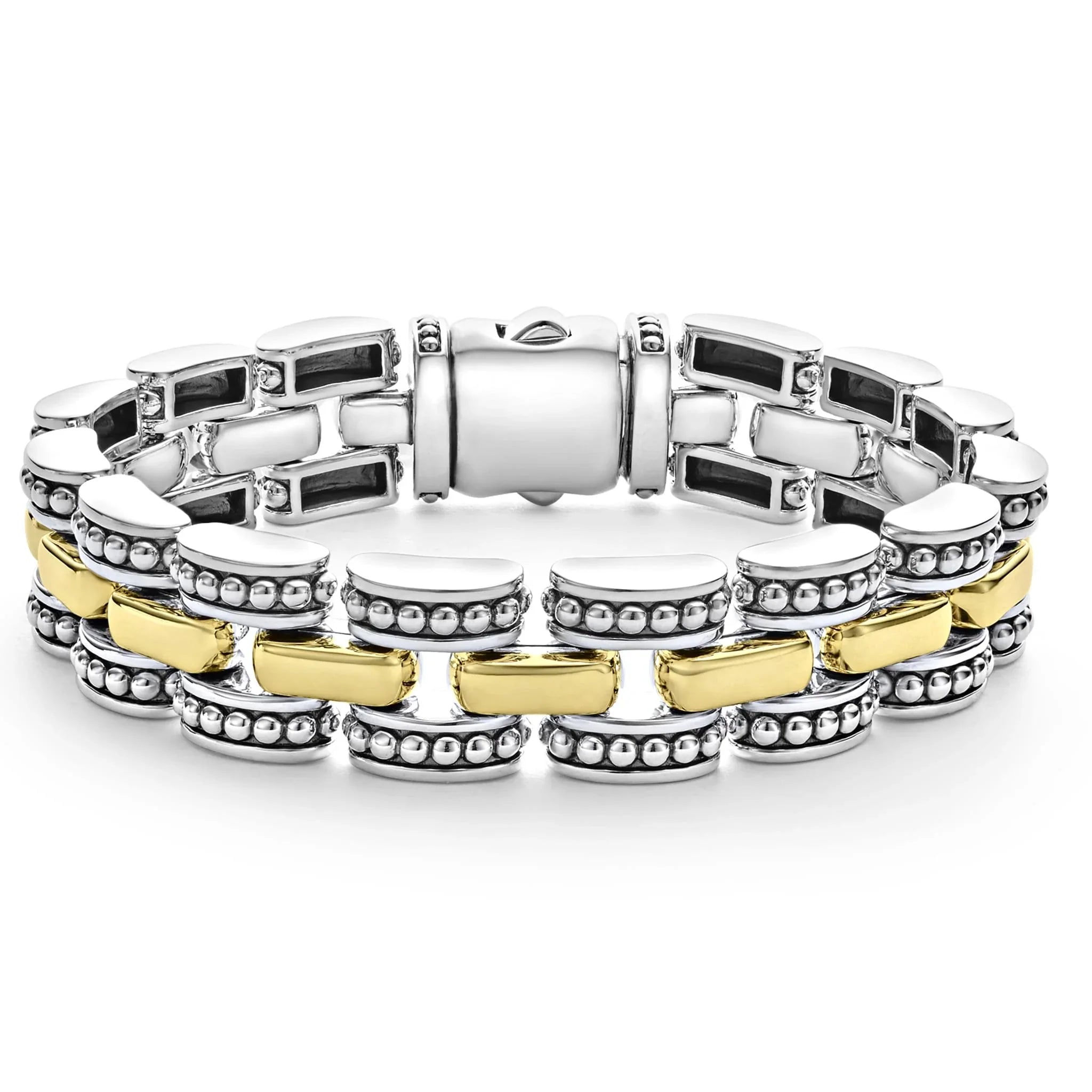 Sleek bangle bracelets with modern metallic finishes for a polished, chic design-Two-Tone Caviar Link Bracelet