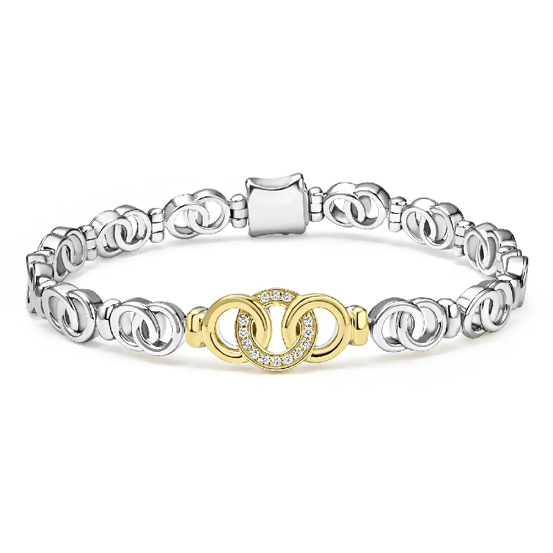 Best bangle bracelets with hand-crafted details for a unique and artisanal touch-Two-Tone Interlocking Diamond Link Bracelet