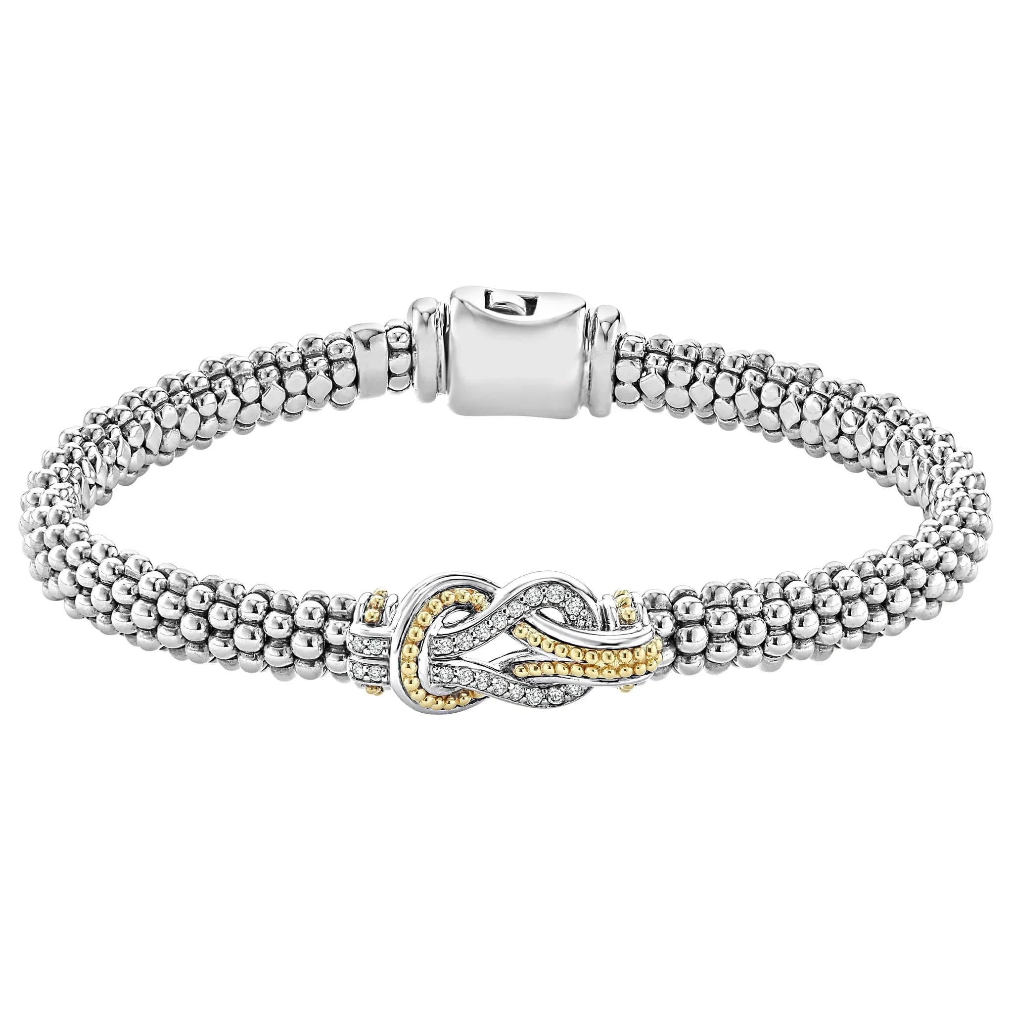 Best bangle bracelets with twisted rope designs for a textured, nautical-inspired look-Two-Tone Knot Caviar Diamond Bracelet | 6mm