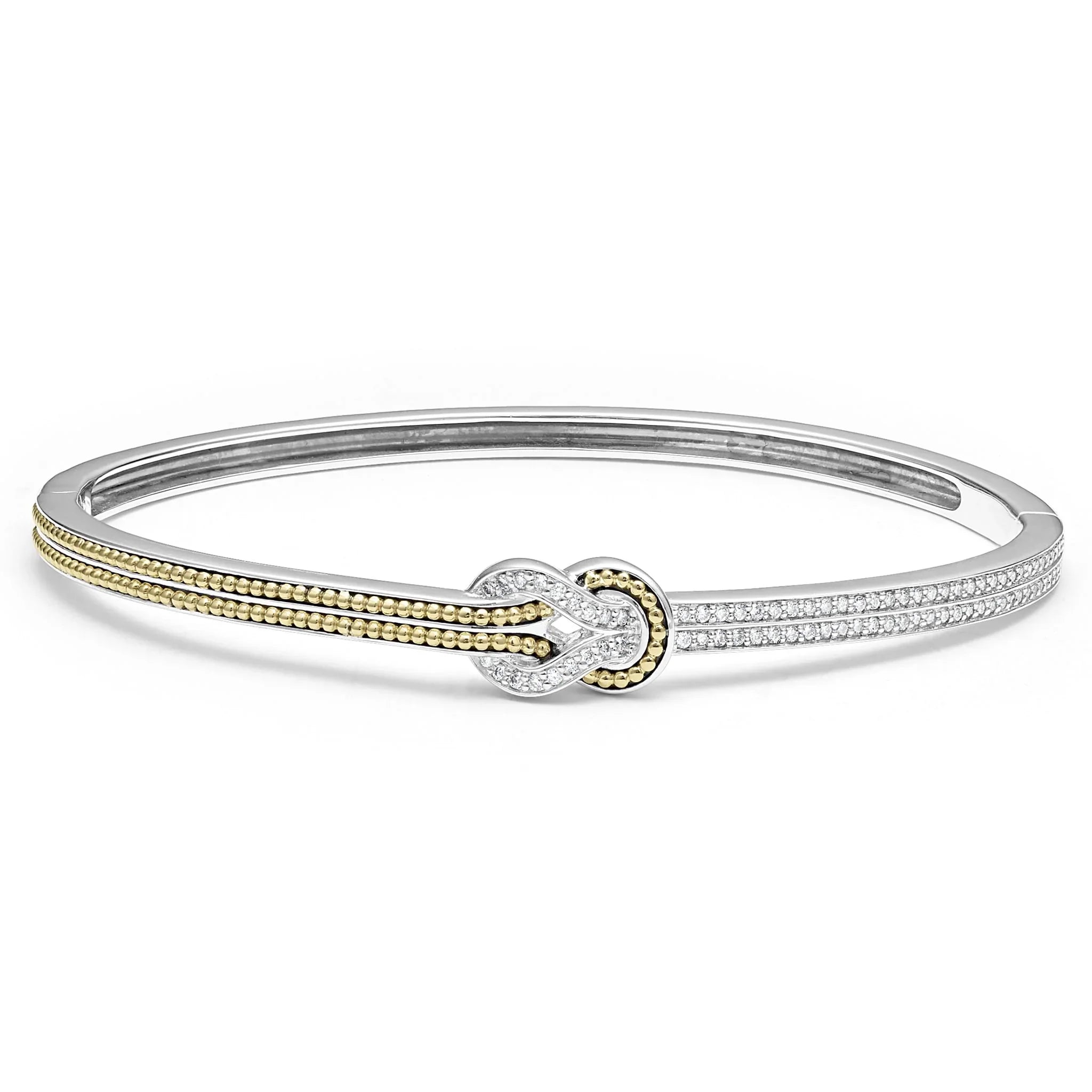 Luxury bangle bracelets with diamond accents for a sparkling, high-end accessory-Two-Tone Knot Diamond Cuff Bracelet