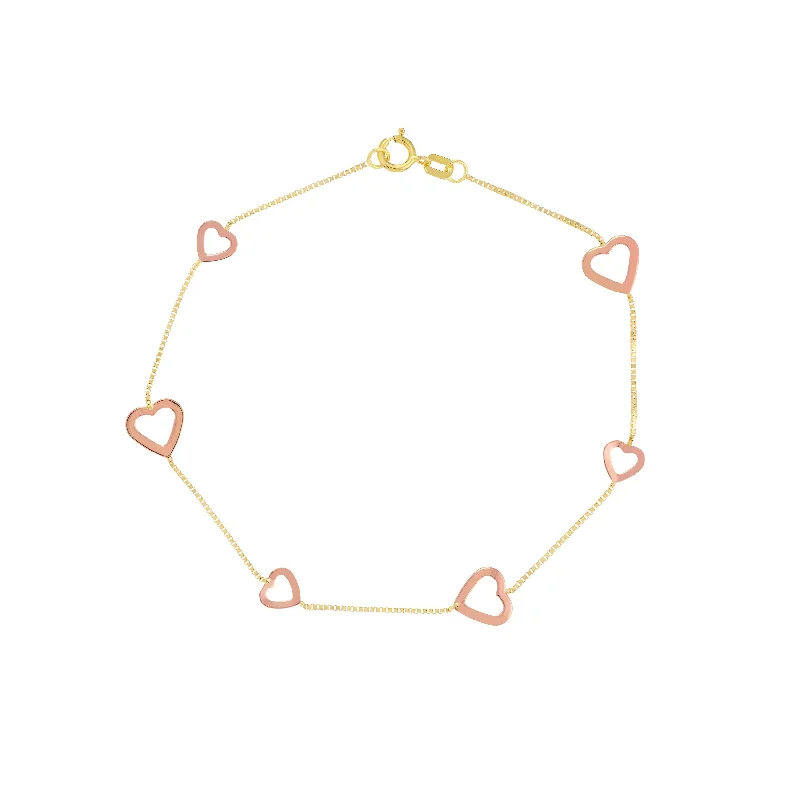 Best bangle bracelets with infinity symbols for a timeless and meaningful design-Two-Tone Open Heart on Box Chain Bracelet