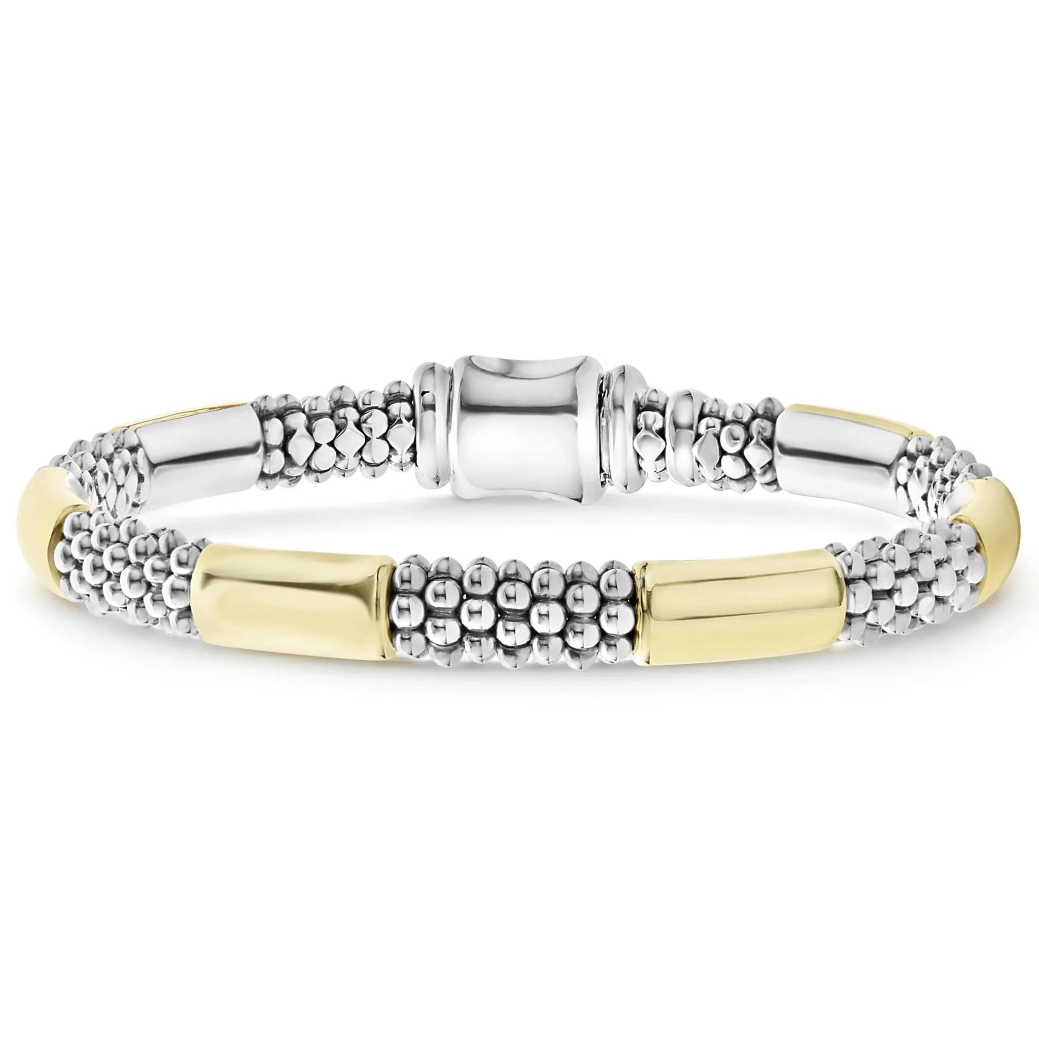 Best bangle bracelets with gold-plated finishes for an affordable luxury option-Two-Tone Station Caviar Bracelet | 6mm