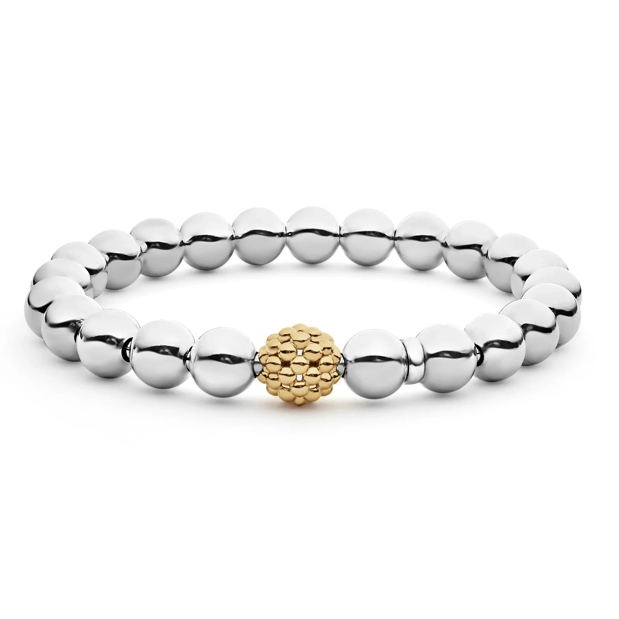 Thin bangle bracelets with mixed metals for a contemporary and versatile look-Two-Tone Stretch Bead Bracelet