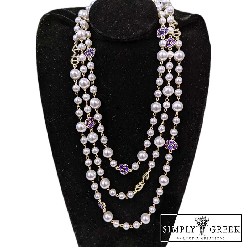 Best necklaces and pendants with silver chains for a sleek, timeless look-ΔΣΘ Violets & Pearls 36" Long Chain Necklace