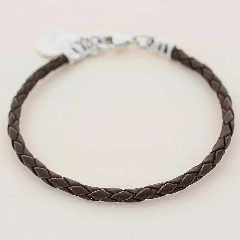 Elegant bangle bracelets with diamonds for a luxurious and sparkling accessory-Walk of Life in Brown Fine Silver Brown Leather Charm Wristband Bracelet Guatemala